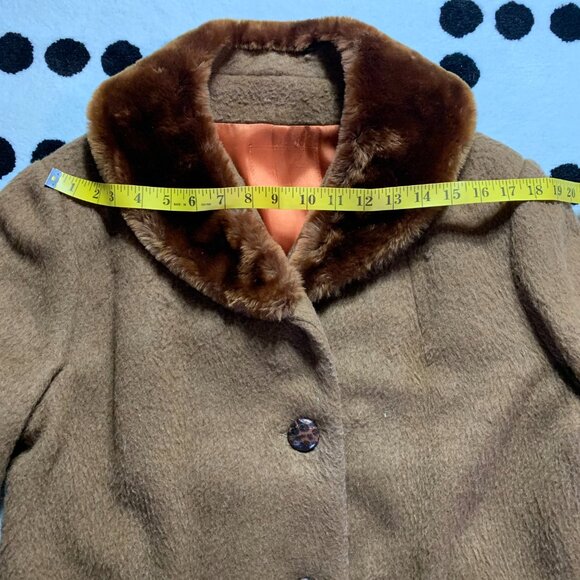 Vintage 60s 70s Penny Lane Coat Brown Faux Fur Trim Retro Boho Peacoat Overcoat - Picture 12 of 16